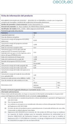 Image du fabricant 10 du Cecotec lave-vaisselle Bolero 6110